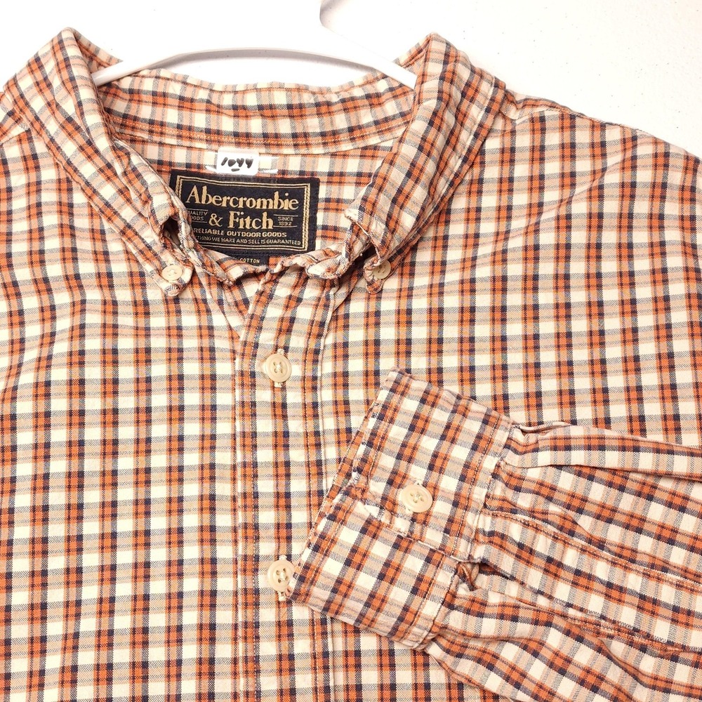 Abercrombie & Fitch Shirt Mens XL Orange Plaid Cotton Button Down - Picture 2 of 9